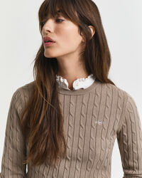 Maglia girocollo in cotone elasticizzato a trecce