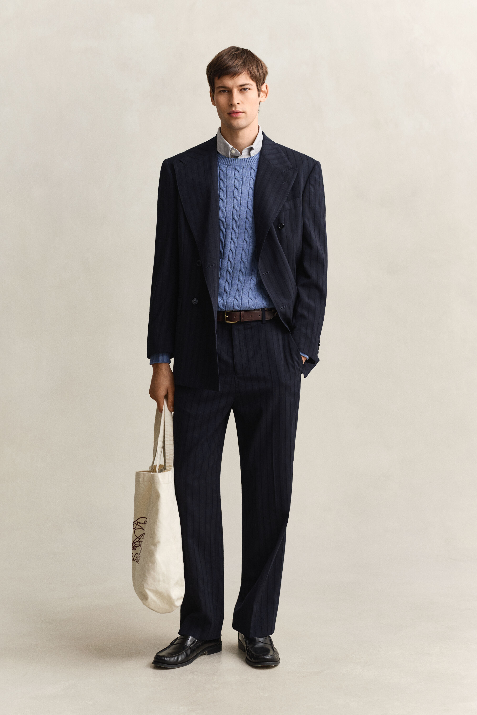 Maglia girocollo in cotone a trecce