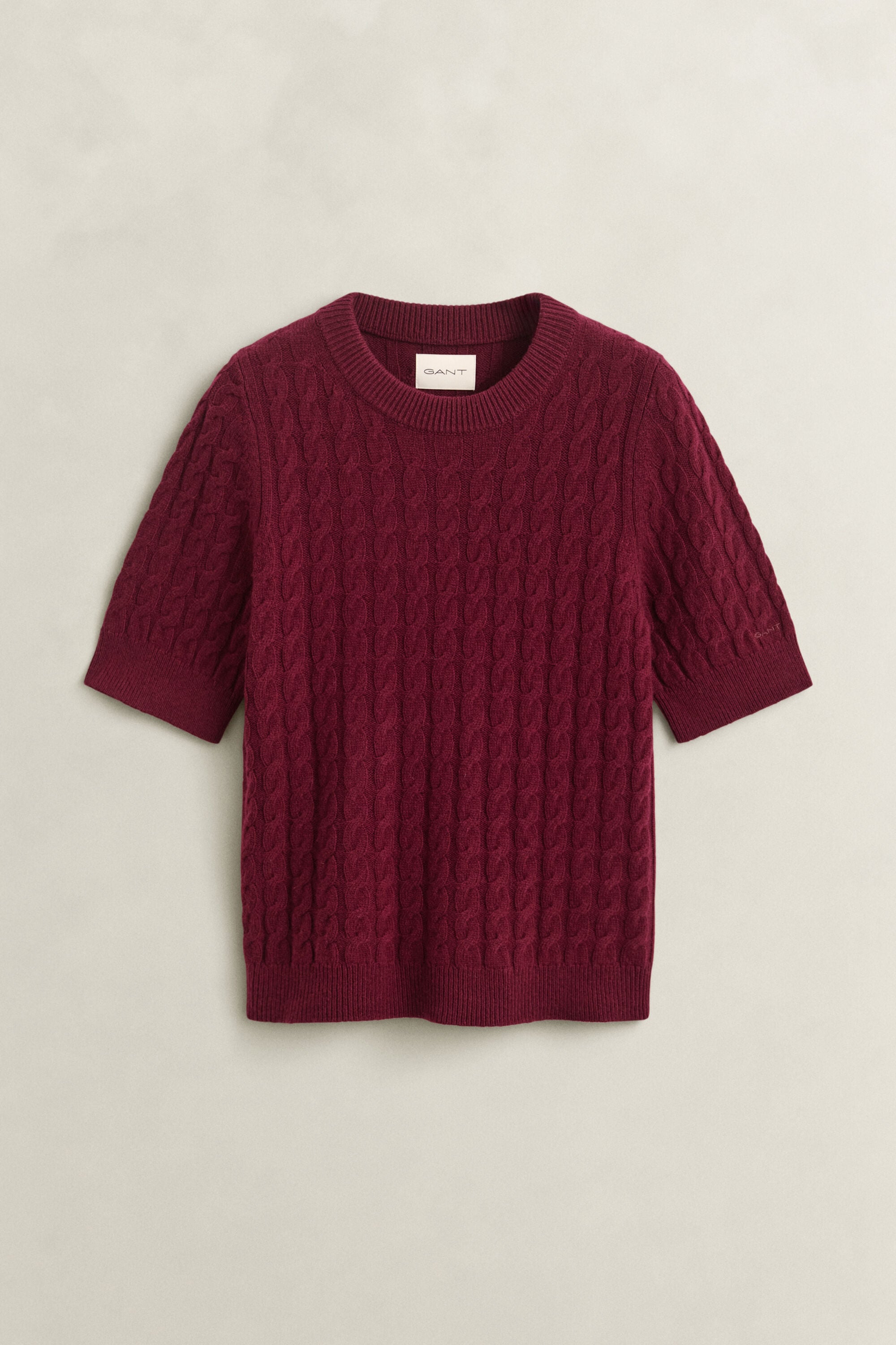 Maglia a trecce con maniche corte in lana e cashmere
