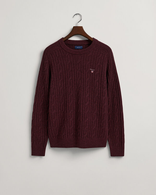 Maglia girocollo in lana d&rsquo;agnello a trecce