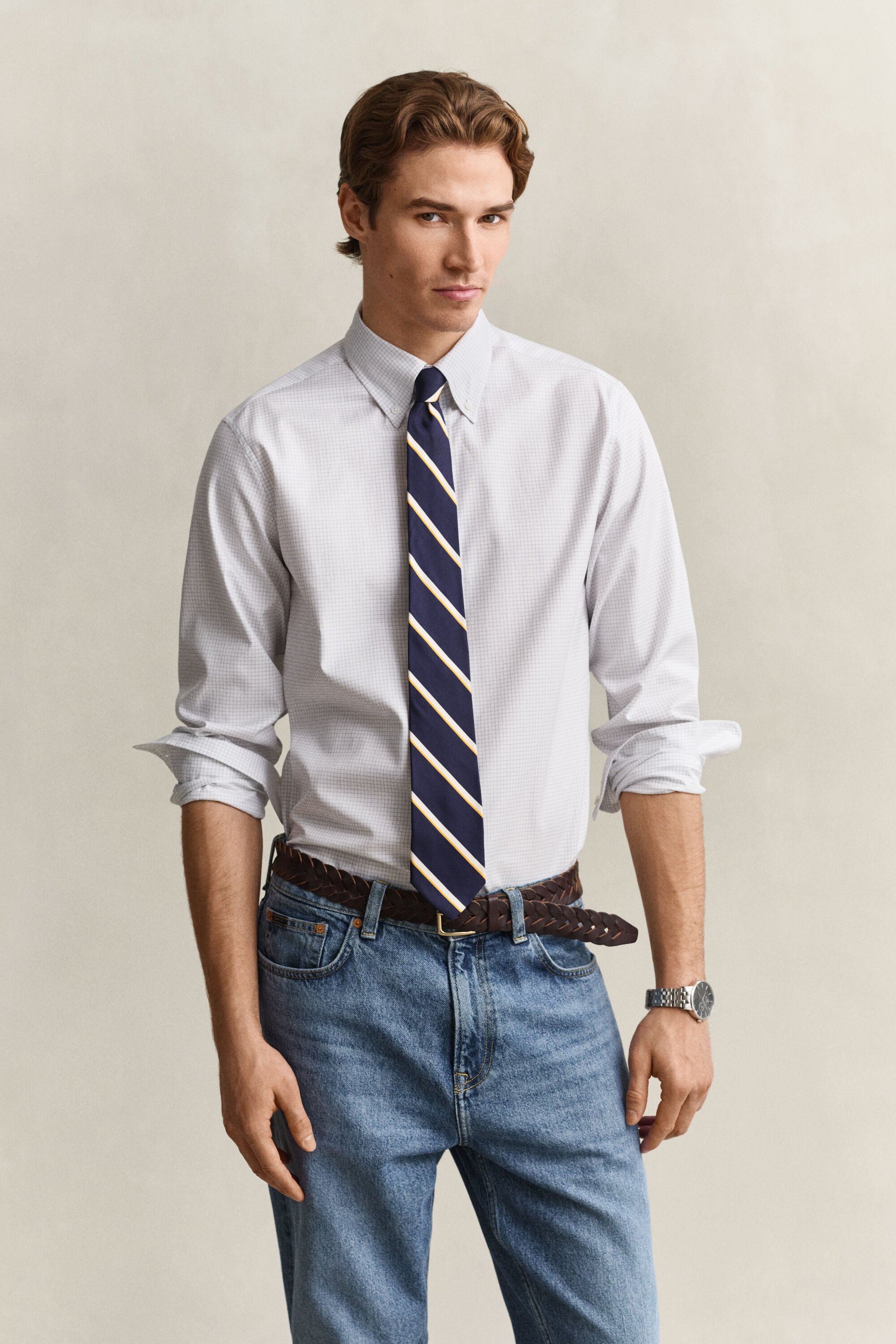 Abito chemisier in twill a quadri