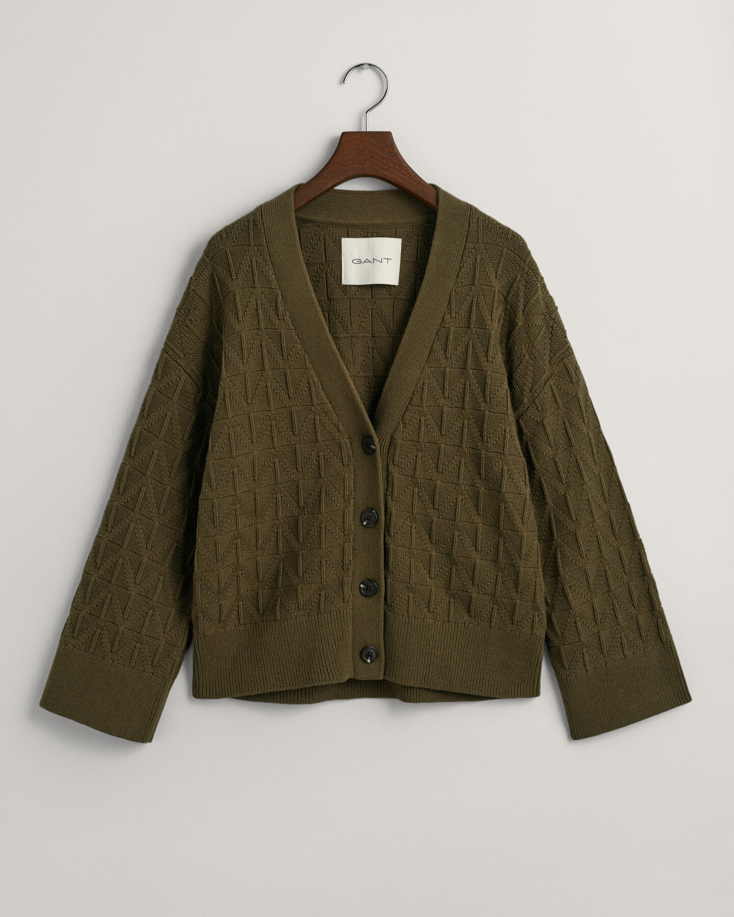 Cardigan con motivo a spina di pesce e scollo a V