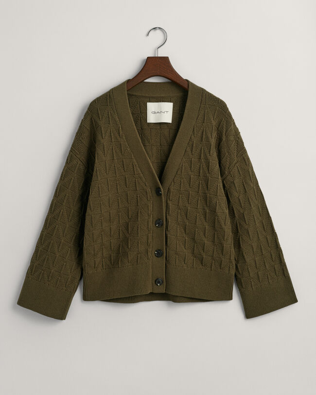 Cardigan con motivo a spina di pesce e scollo a V