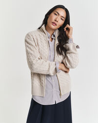 Cardigan con zip lavorato a trecce
