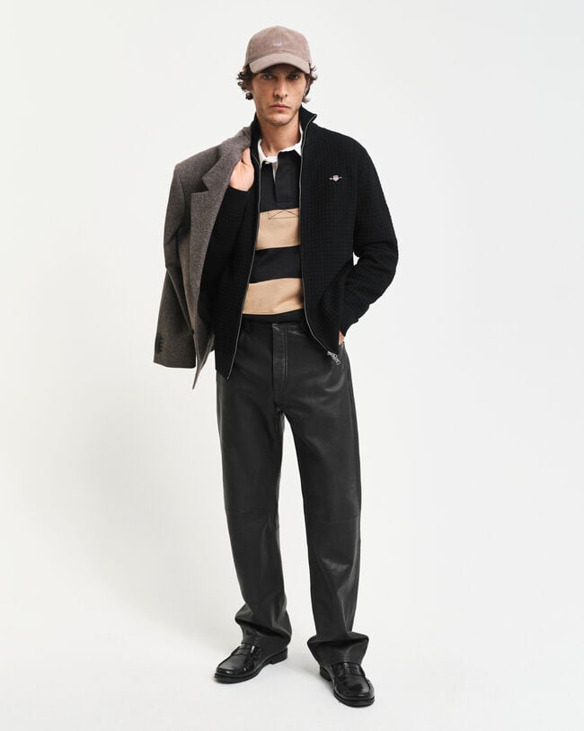 Cardigan con zip in cotone testurizzato