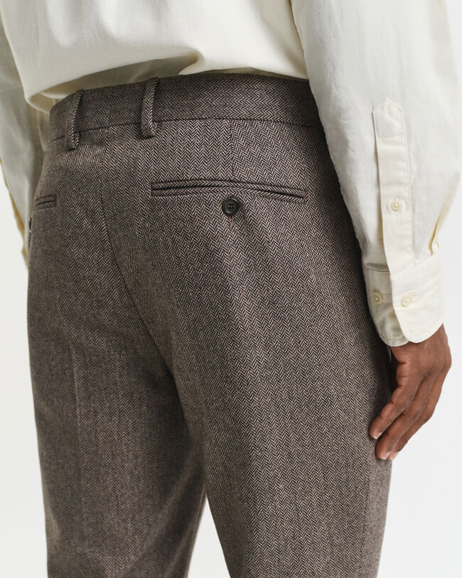 Pantaloni da abito con motivo a spina di pesce in flanella slim fit