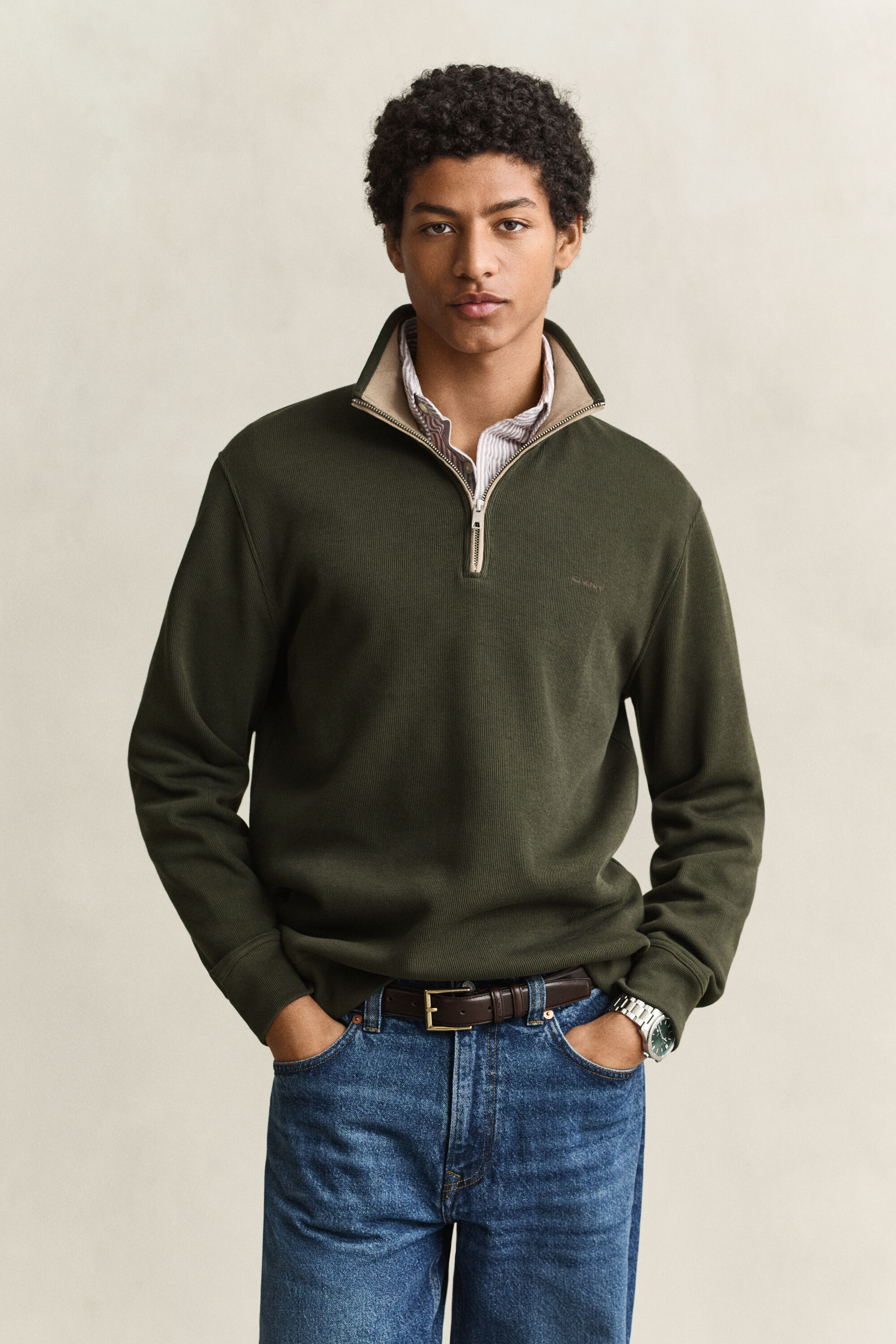 Felpa Sacker Rib con zip corta