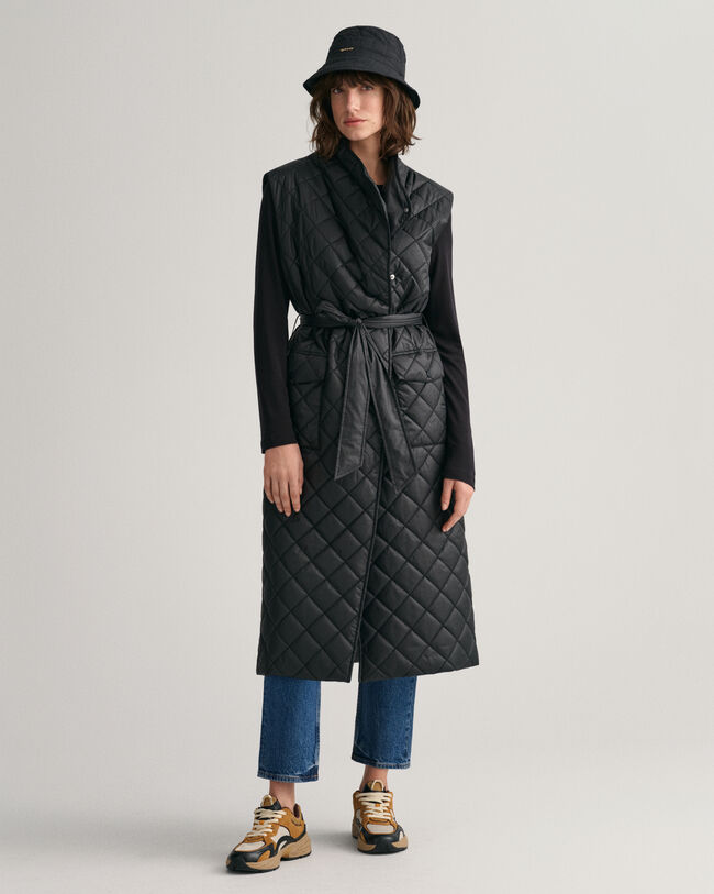 Piumino smanicato trapuntato lungo