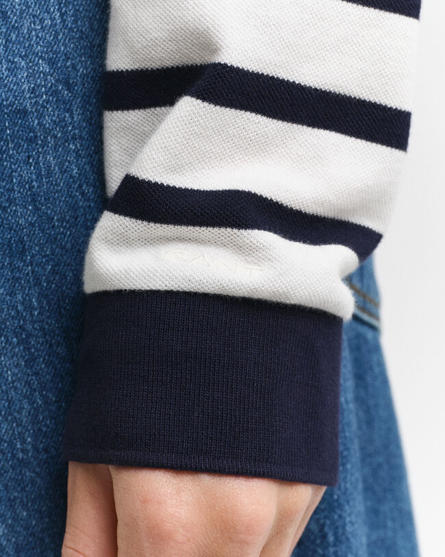 Polo in piqué a righe Breton a maniche lunghe