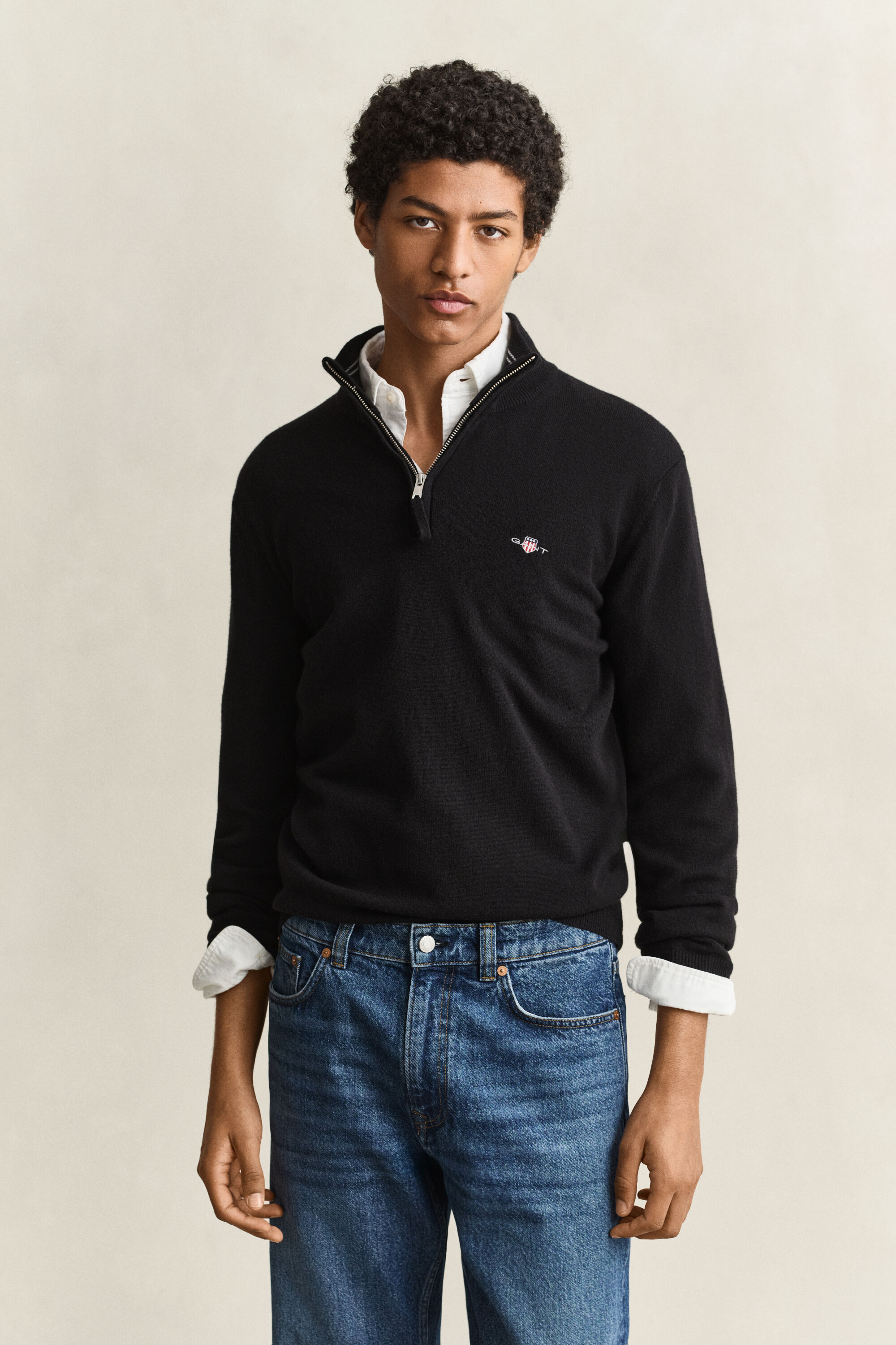 Maglia in lana d’agnello con zip corta