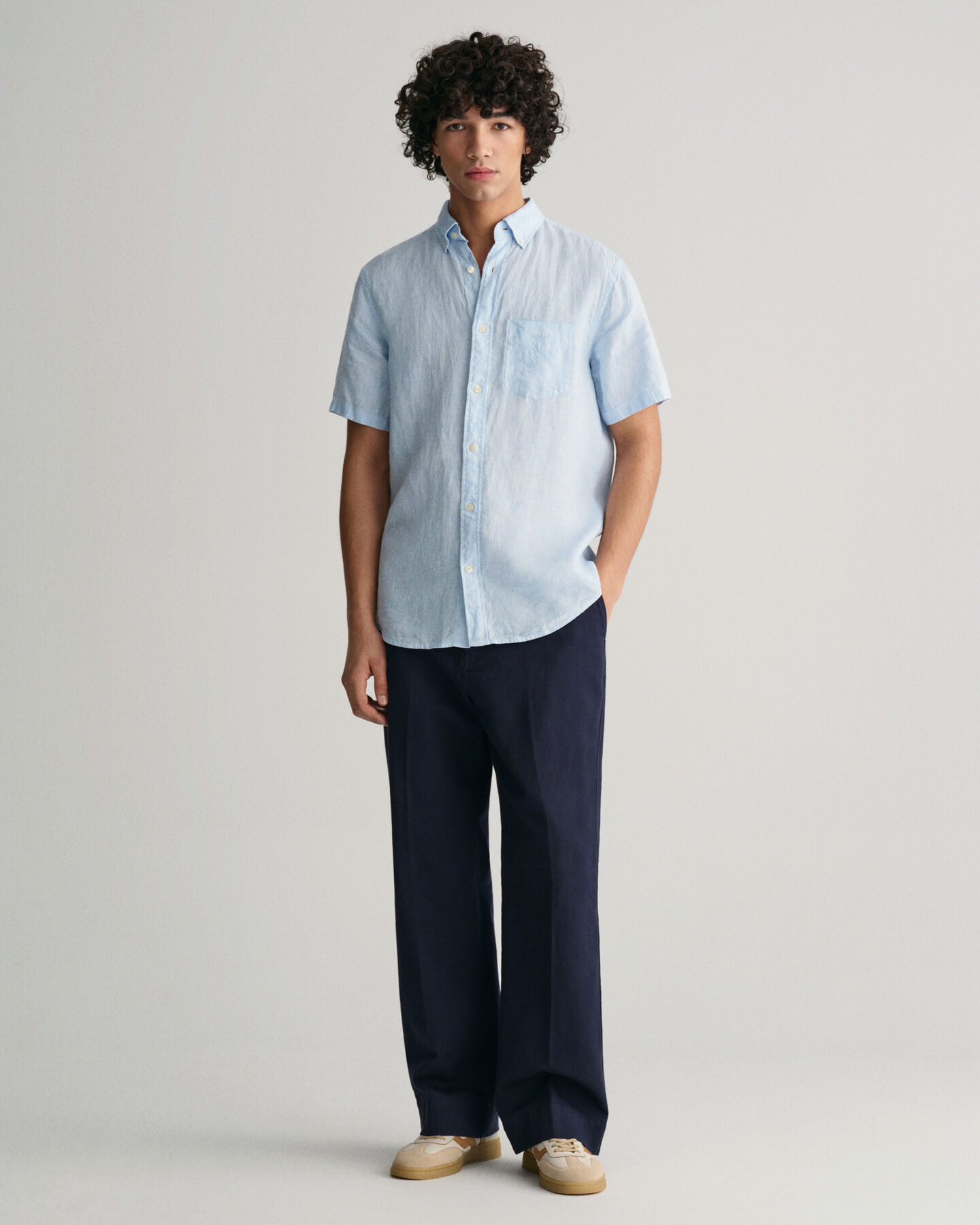 Camicia di lino maniche corte pied de poule regular fit