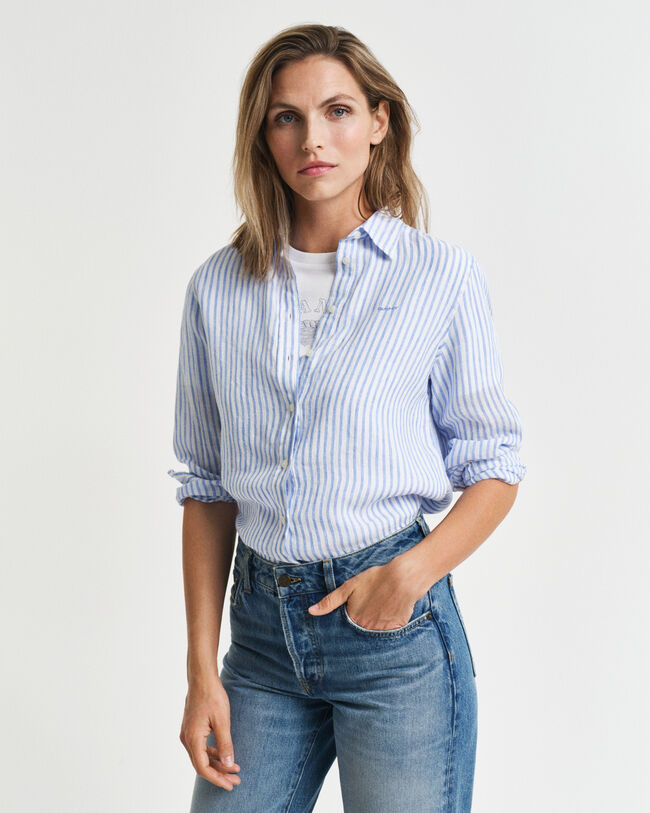 Camicia di lino a righe regular fit