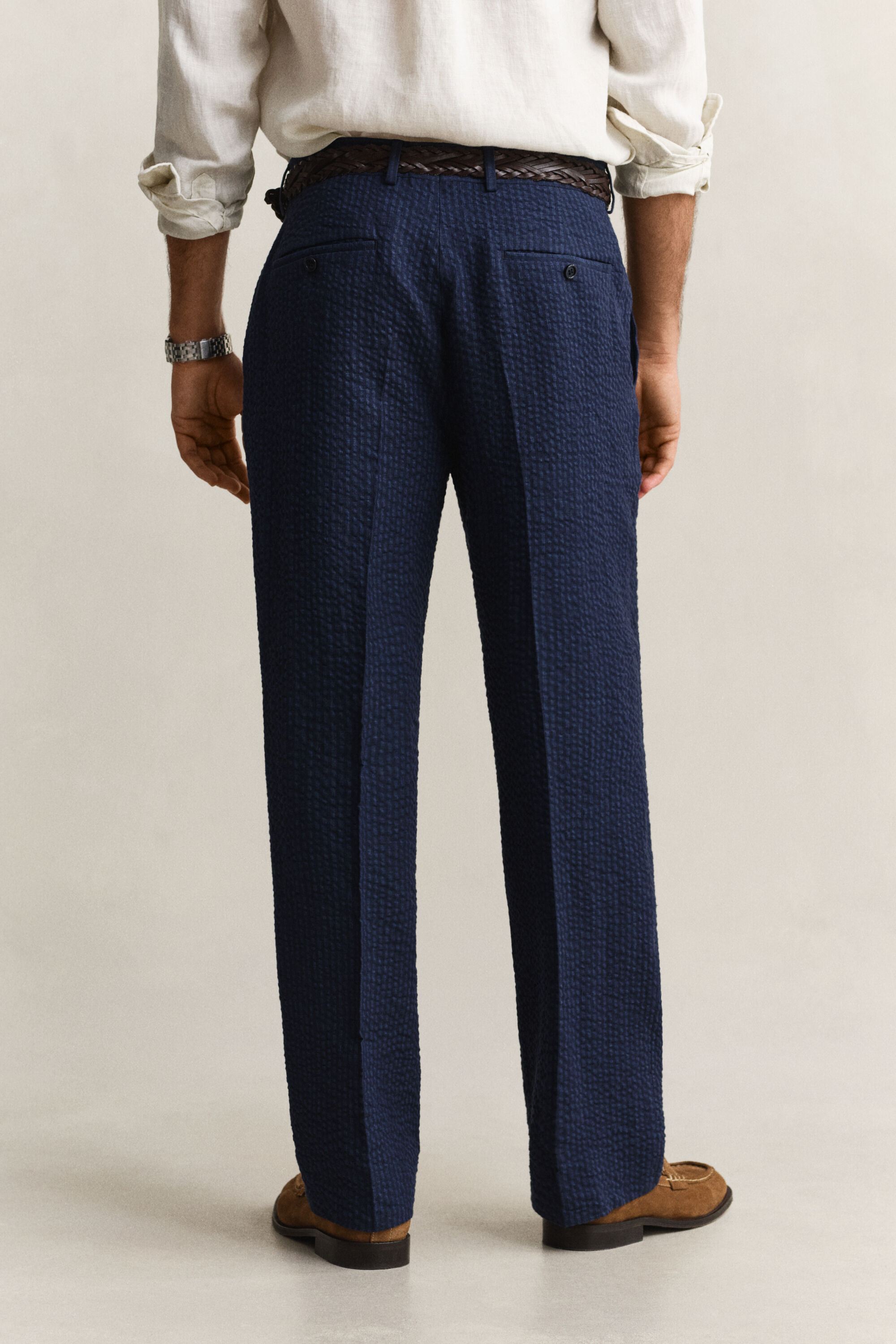 Pantaloni da abito in seersucker Indigo