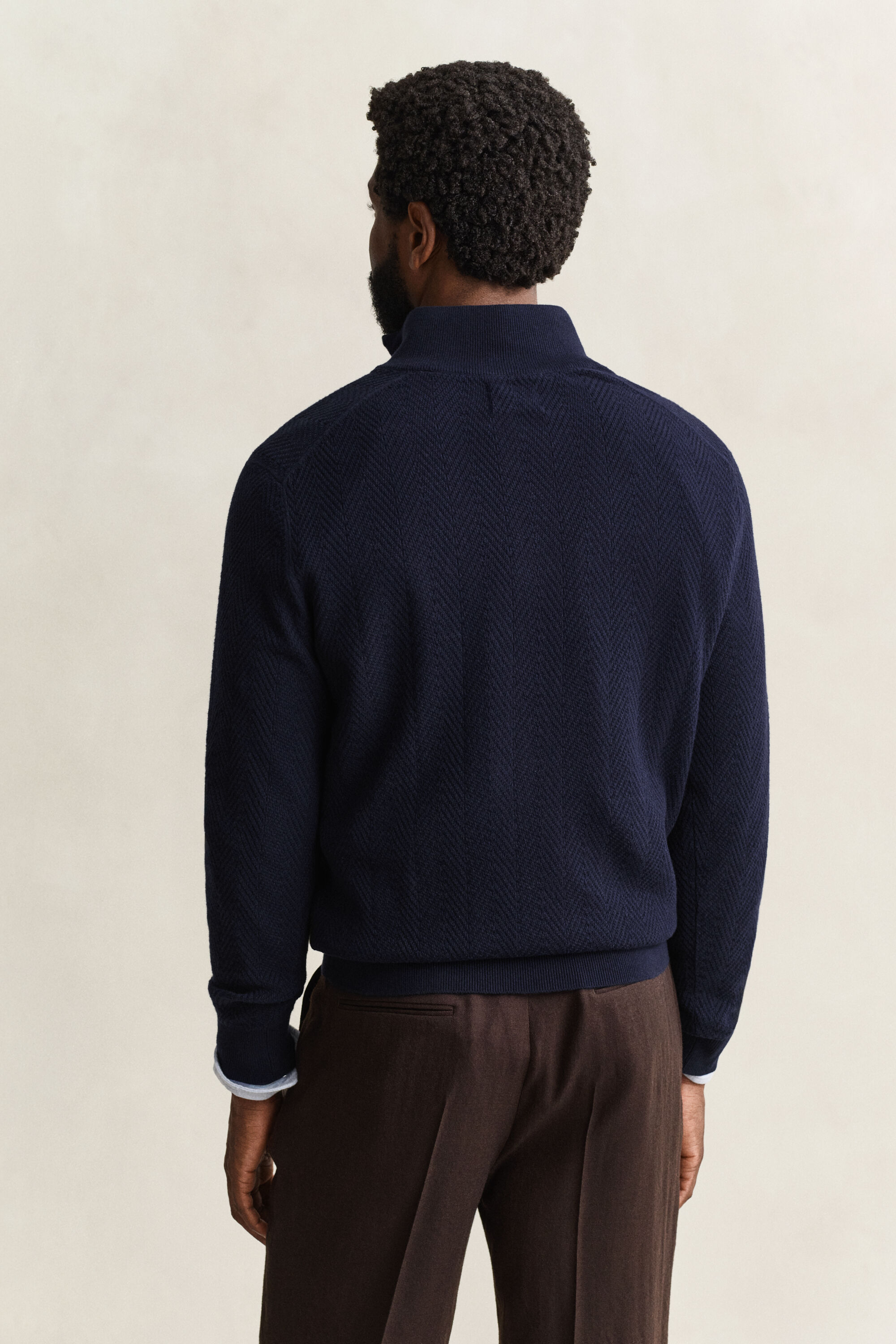 Maglia con motivo a spina di pesce con zip corta