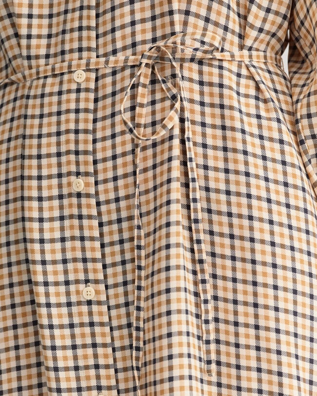 Abito chemisier a quadri con colletto alla coreana