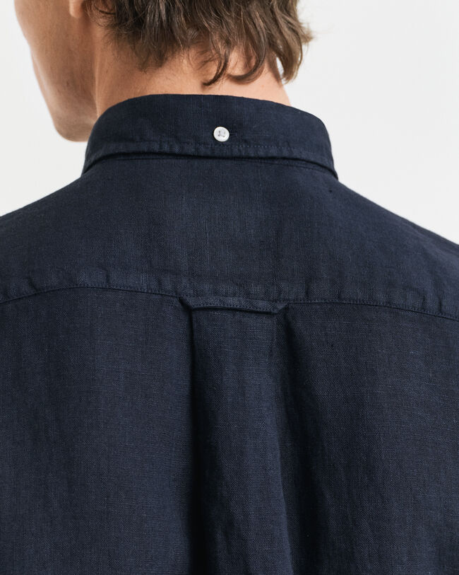 Camicia di lino tinto in capo maniche corte regular fit