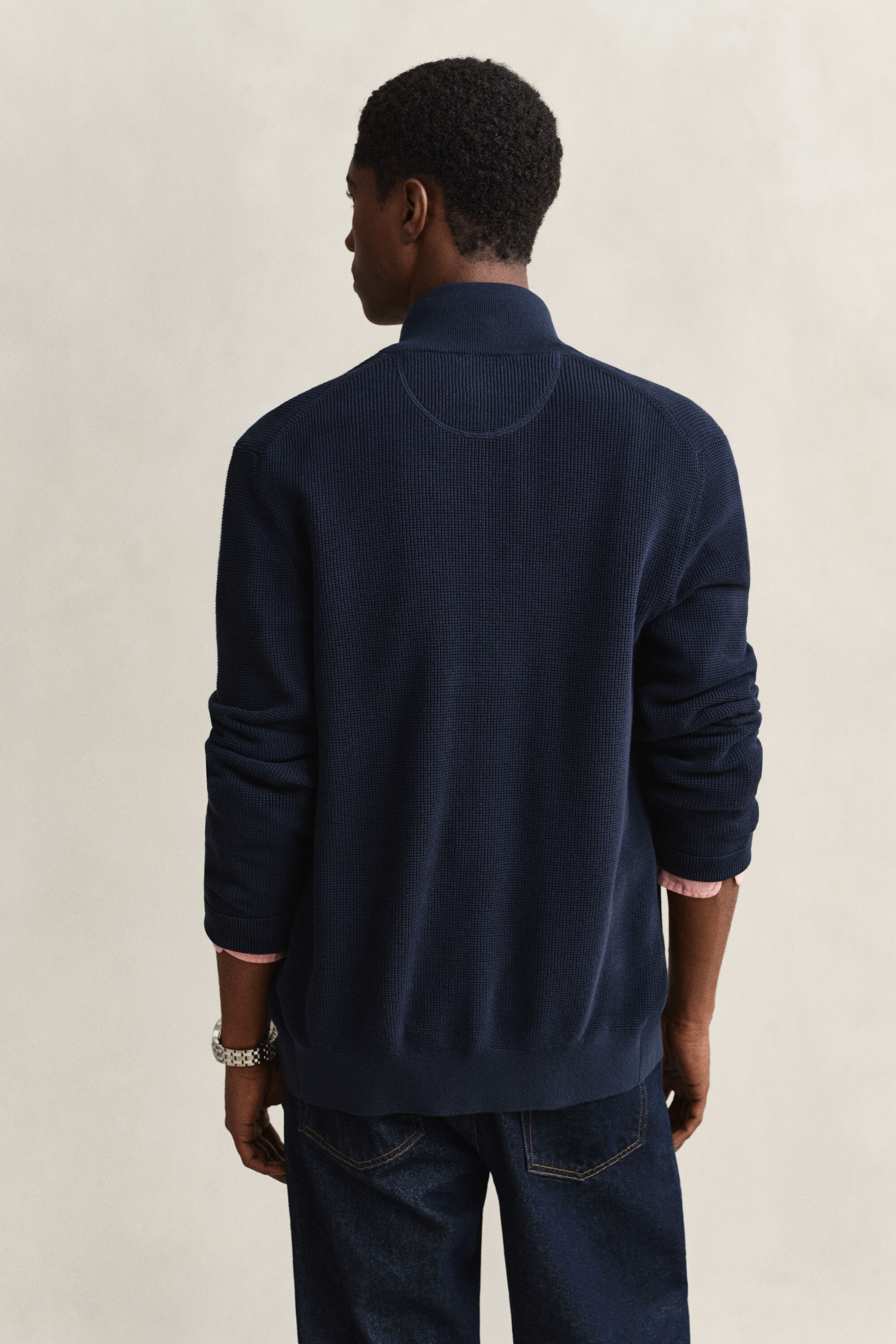 Cardigan con zip in cotone testurizzato