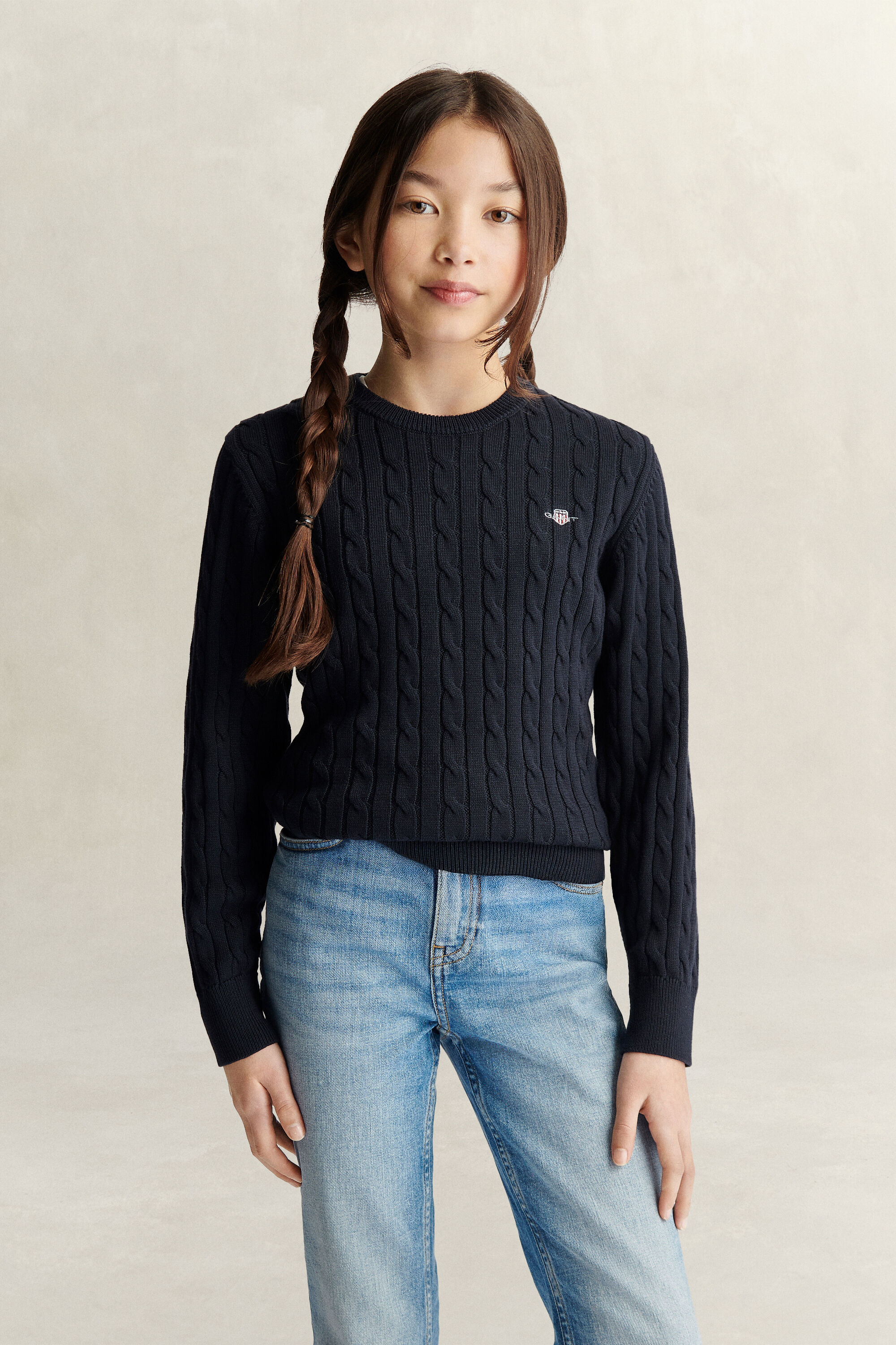 Maglia lavorata in cotone a trecce Shield Teen Girls