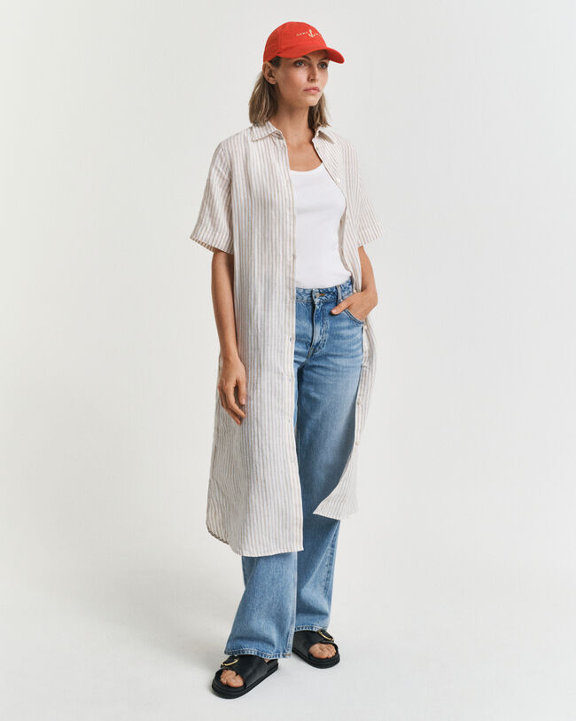 Abito chemisier a righe in lino