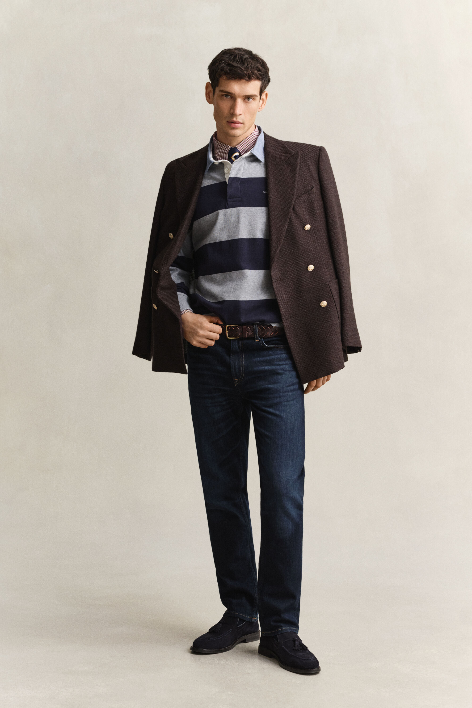 Heavy Rugger a righe con colletto in chambray