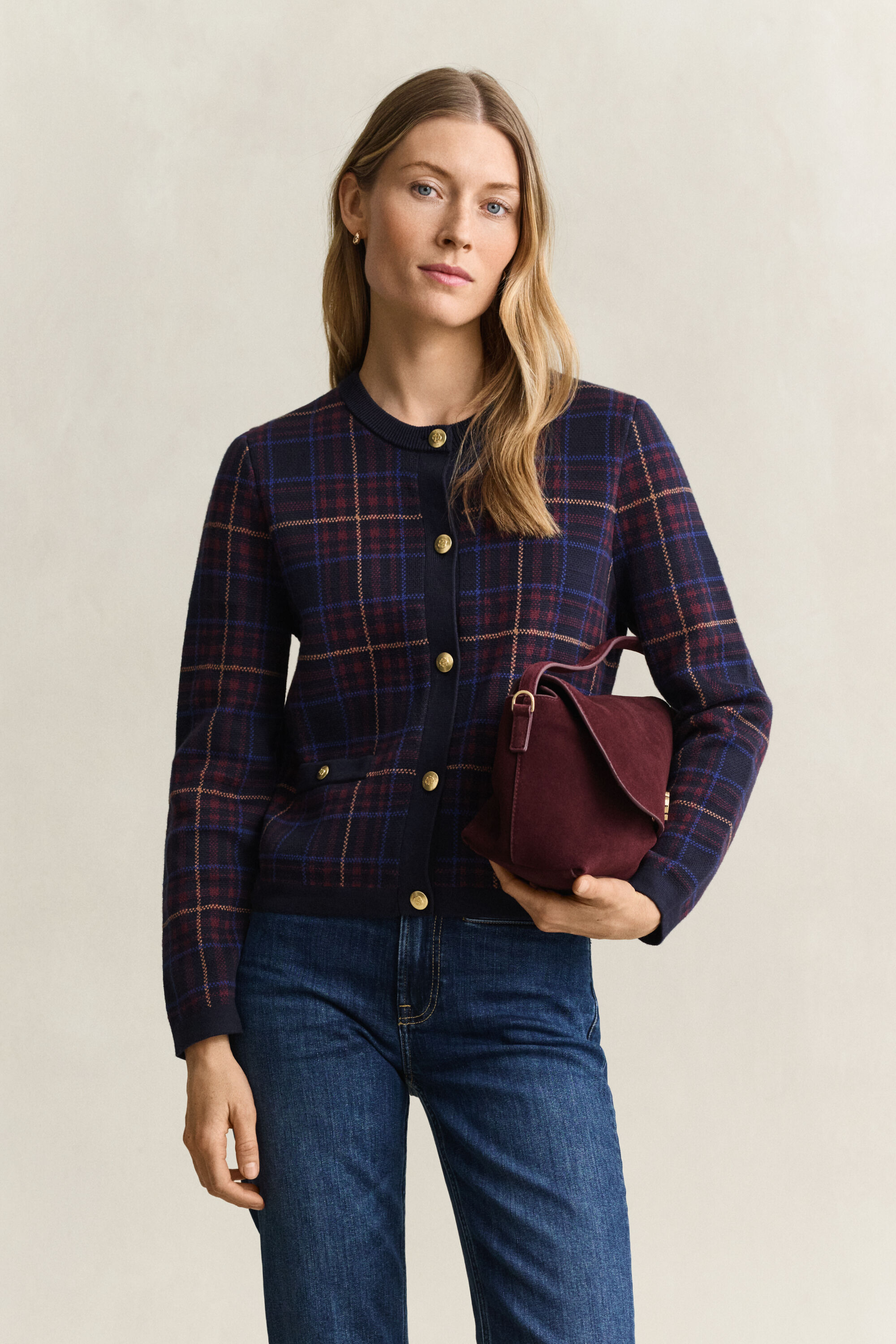 Cardigan in maglia a quadri
