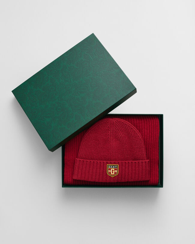 Set regalo berretto e sciarpa in lana con stemma