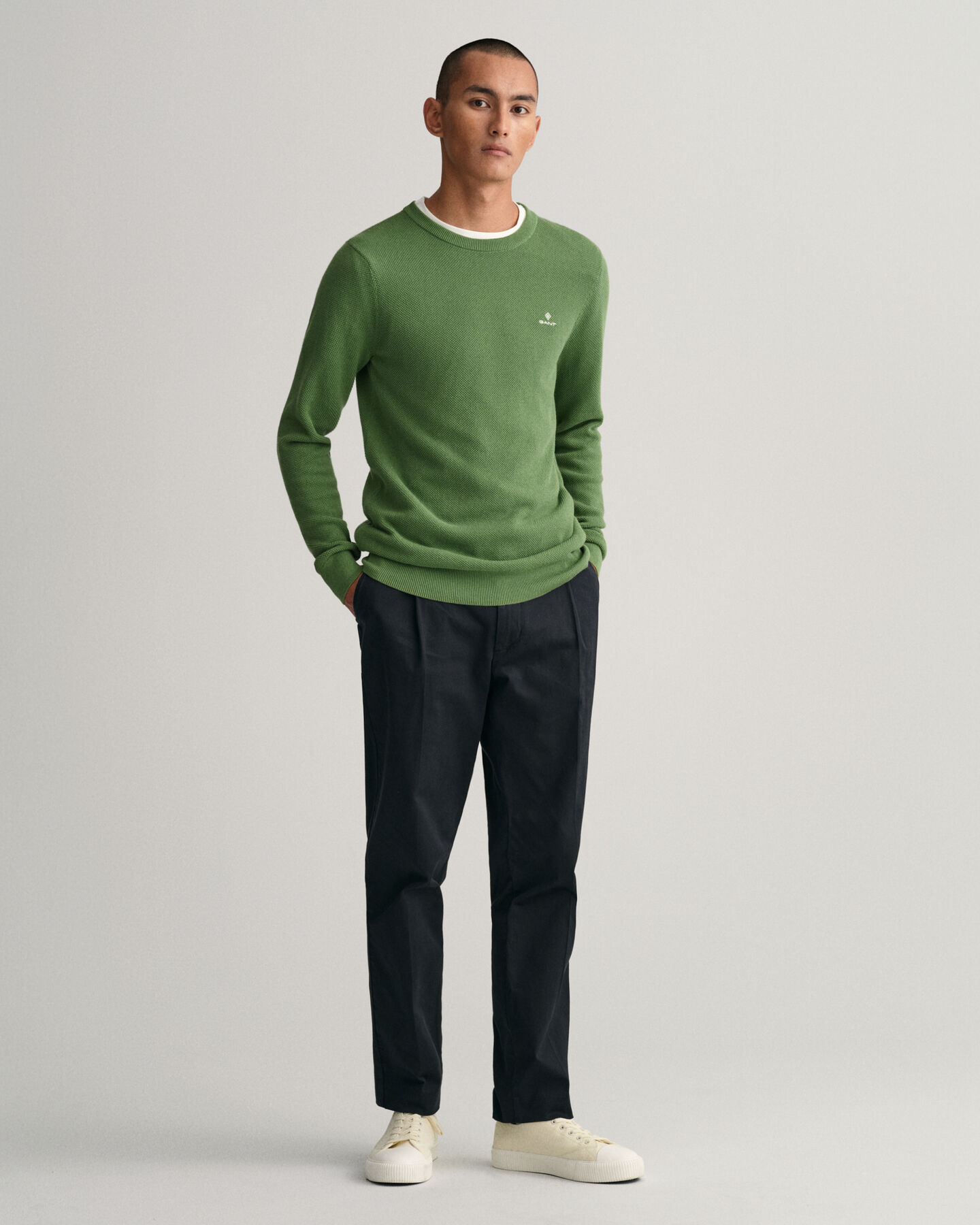 Maglia girocollo in piqu&eacute; di cotone