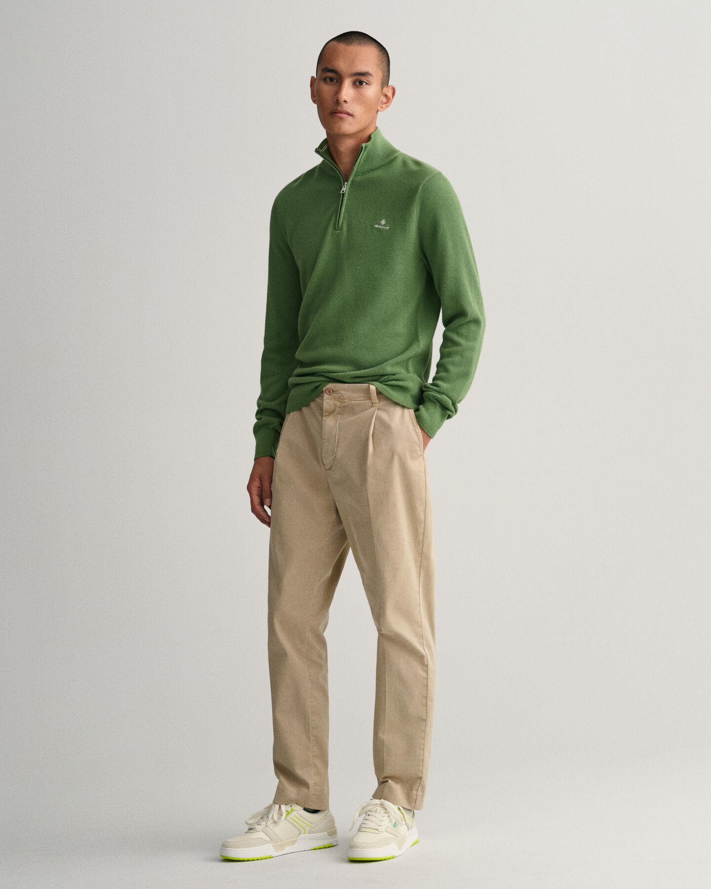 Maglia in piqu&eacute; di cotone con zip corta