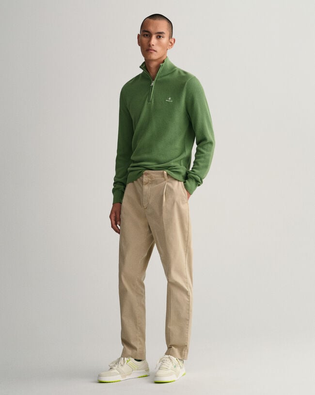 Maglia in piqu&eacute; di cotone con zip corta