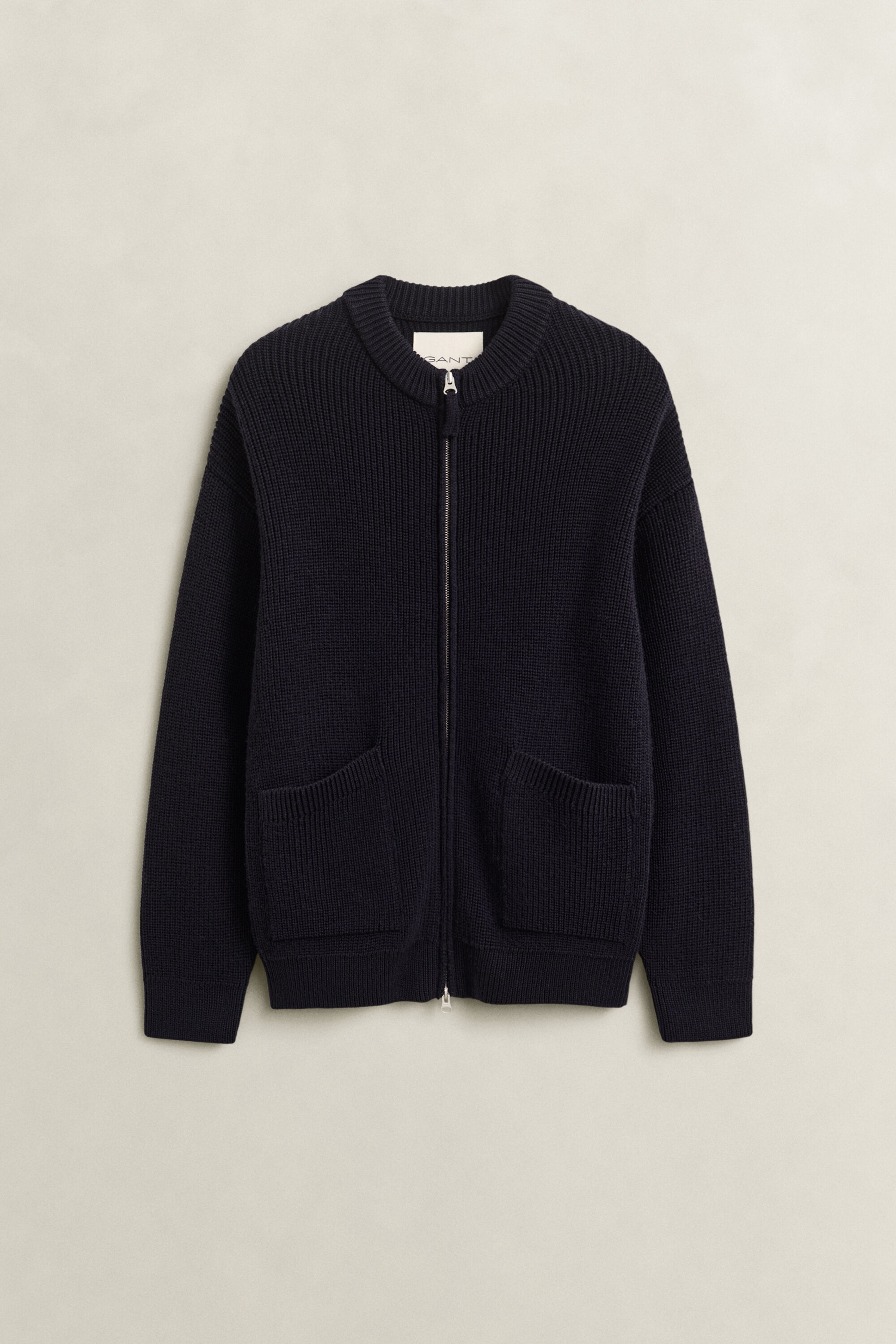 Cardigan con zip in lana a coste