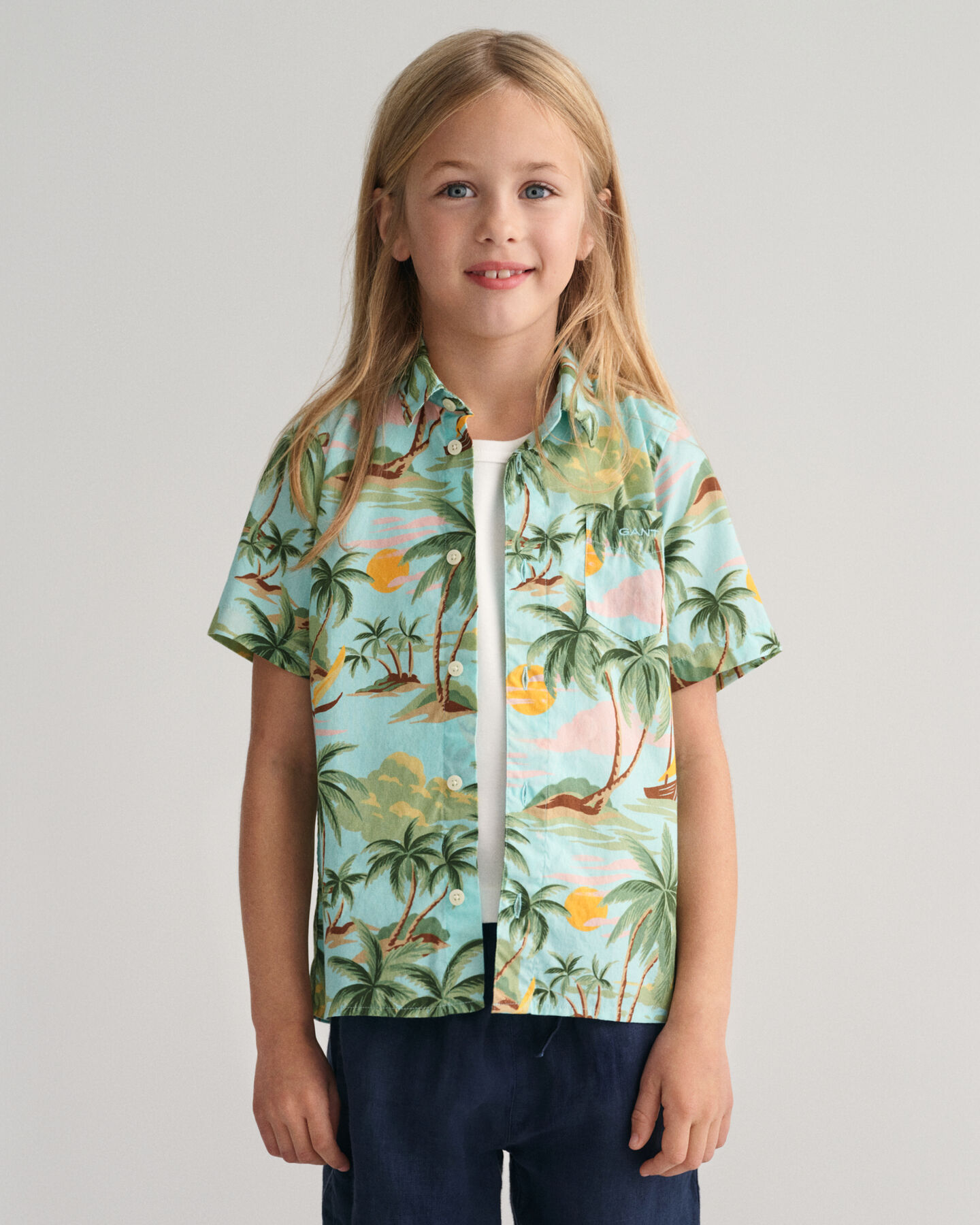 Camicia a maniche corte in cotone Palm Print Kids