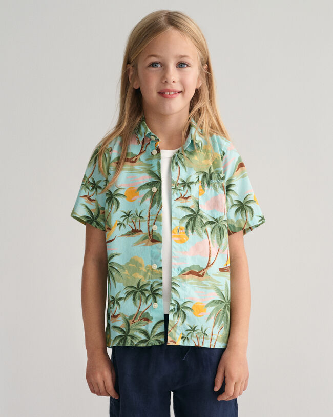 Camicia a maniche corte in cotone Palm Print Kids