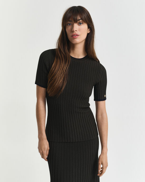 Maglia a maniche corte con coste a contrasto