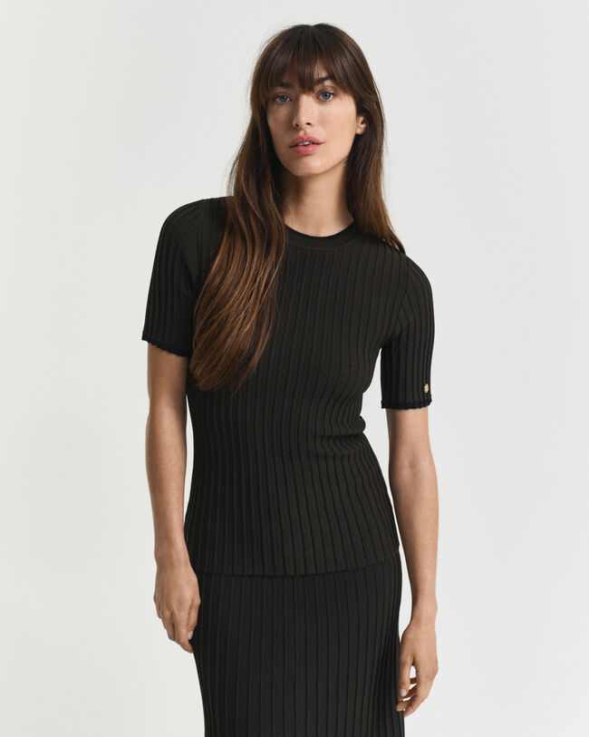 Maglia a maniche corte con coste a contrasto