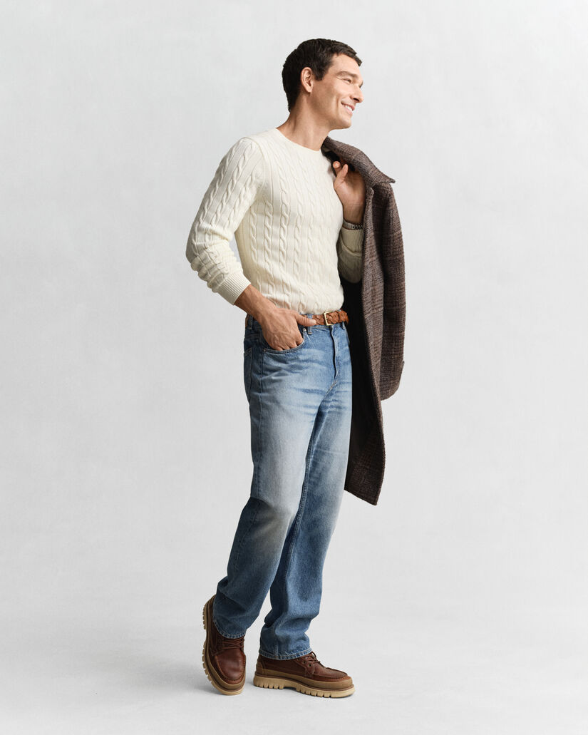 Maglia girocollo in cotone a trecce