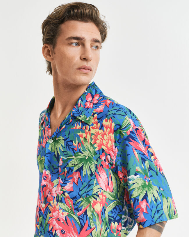 Camicia a maniche corte con stampa Tropical relaxed fit