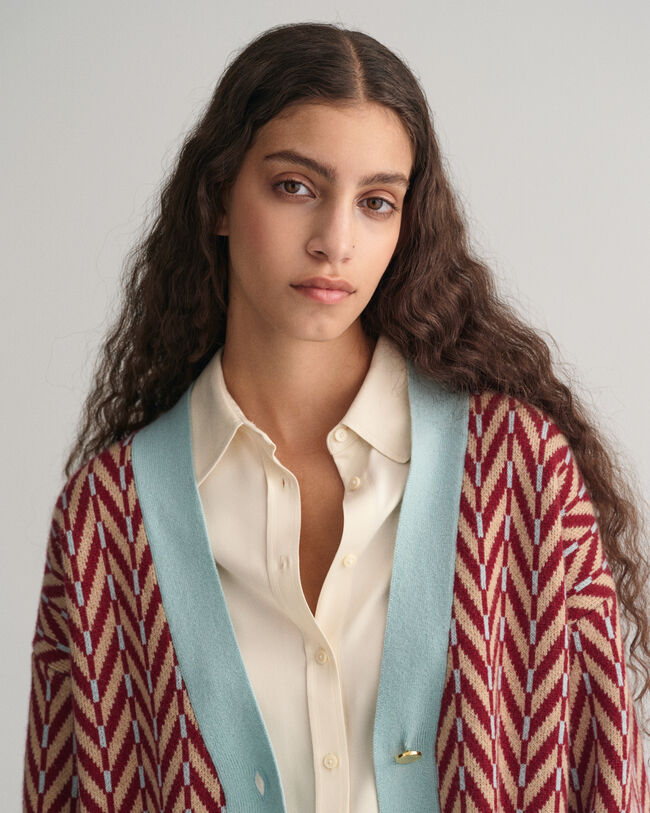 Cardigan con motivo a spina di pesce multicolore