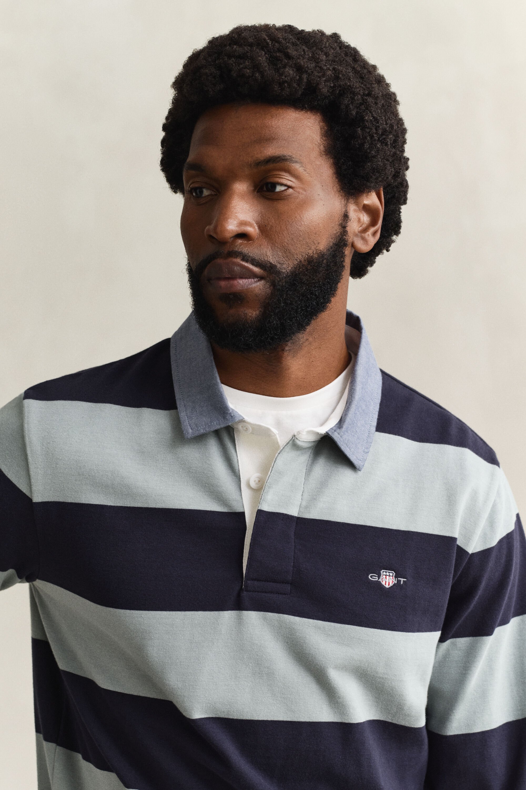 Heavy Rugger a righe con colletto in chambray