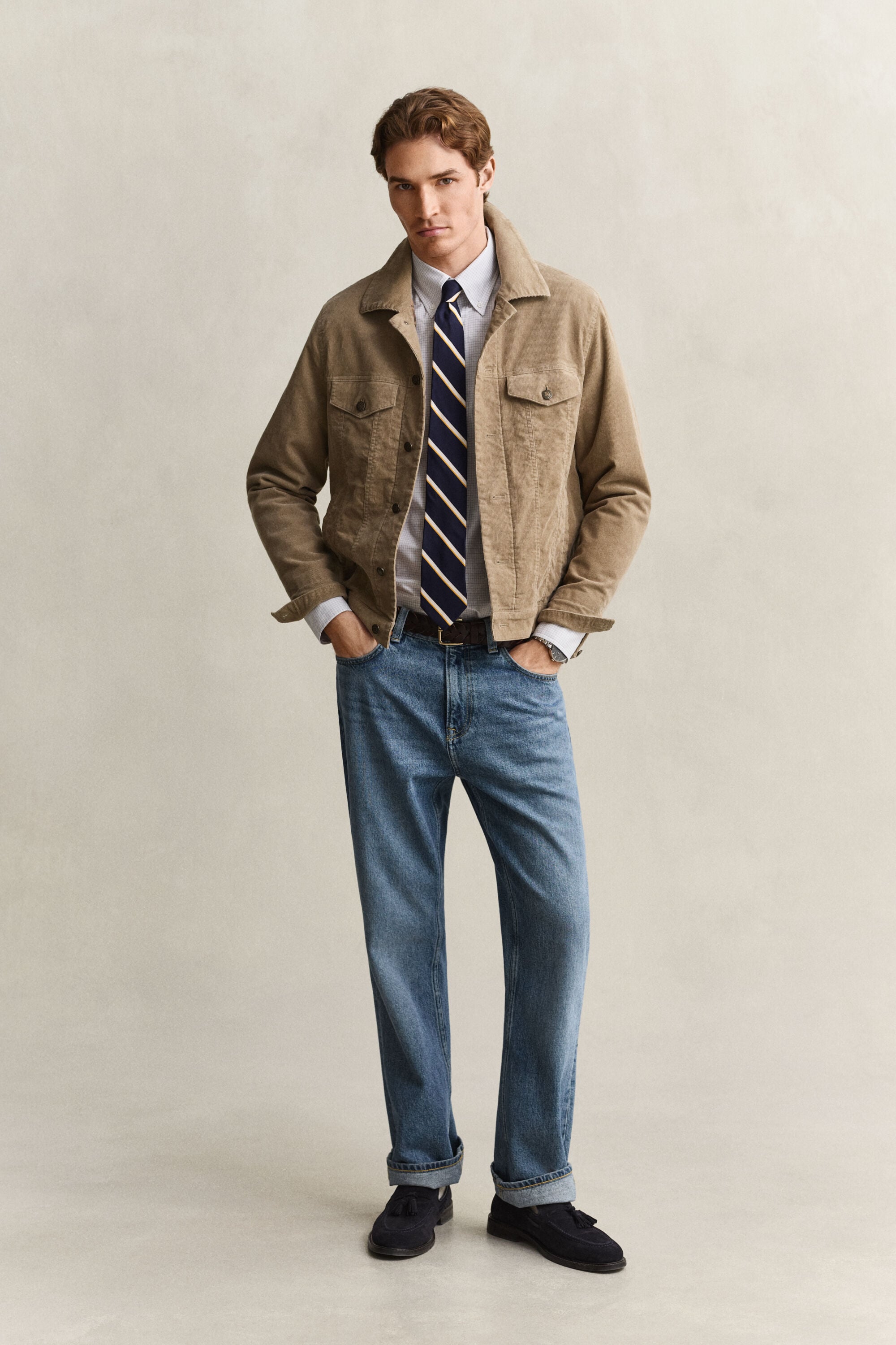 Abito chemisier in twill a quadri