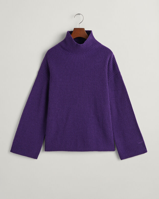 Maglia con colletto dritto in lana a coste