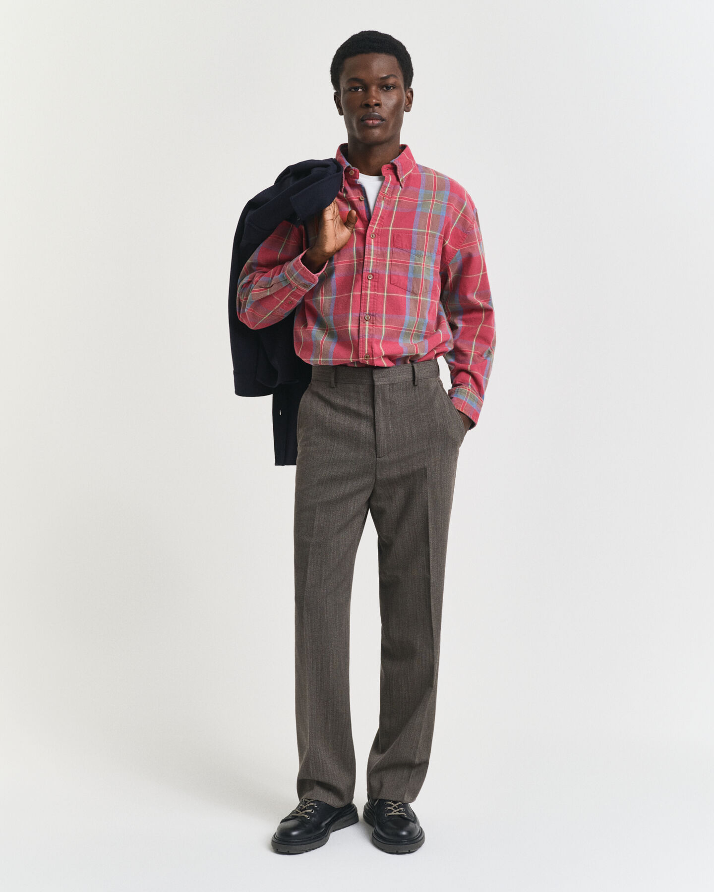 Camicia oversize a quadri in twill délavé