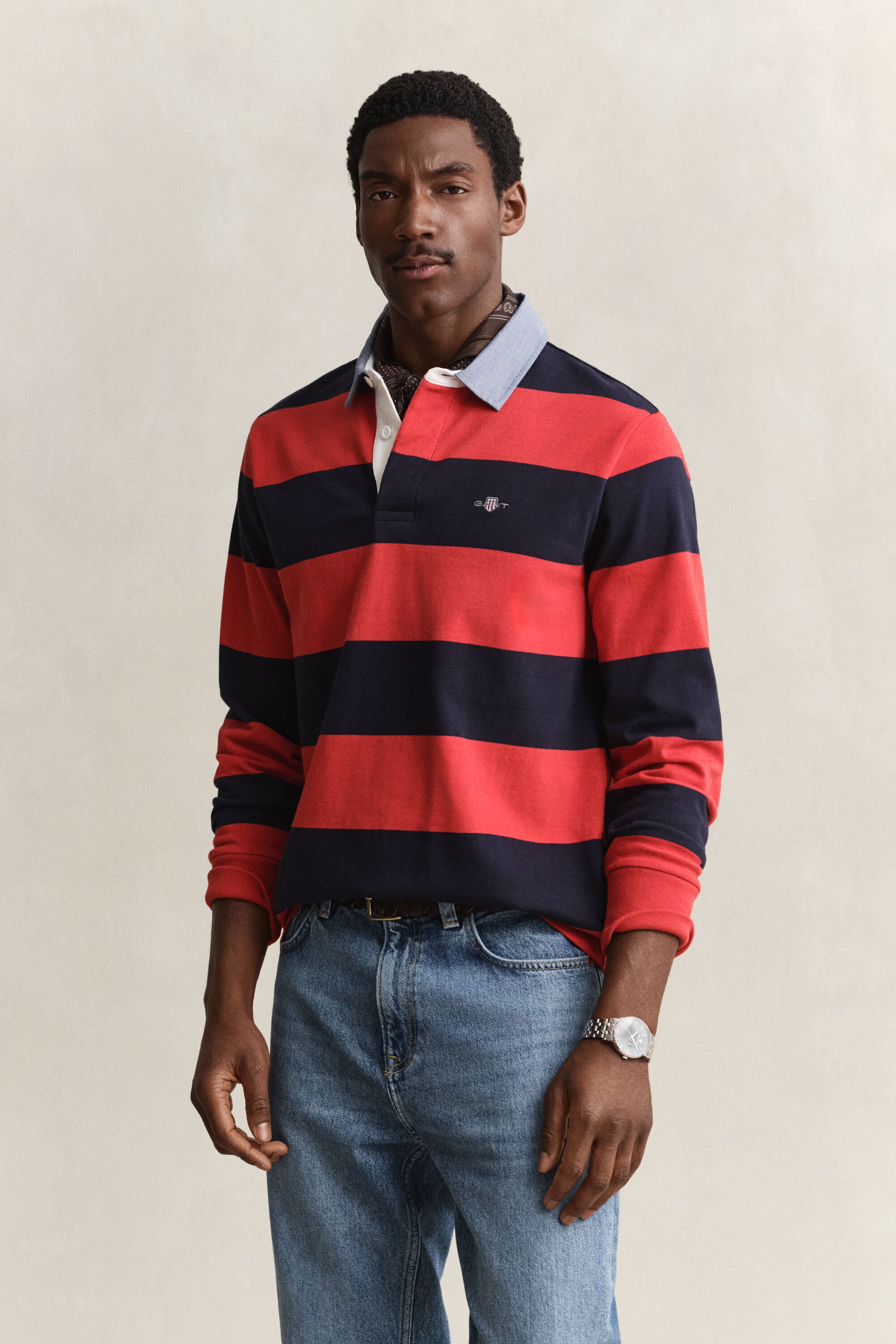 Heavy Rugger a righe con colletto in chambray