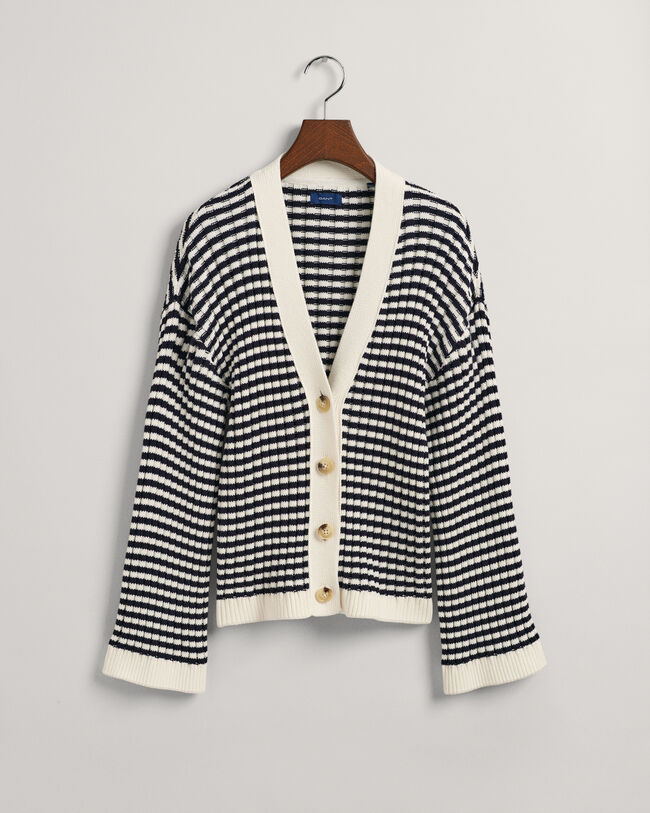 Cardigan con scollo a V in cotone a righe