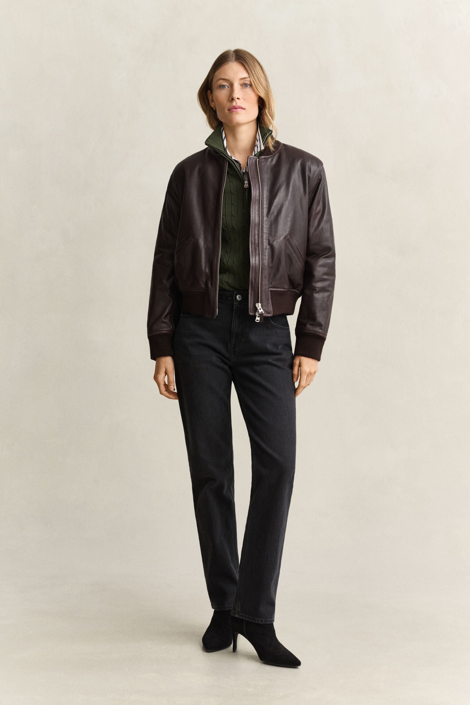 Maglia con zip corta elasticizzata a trecce