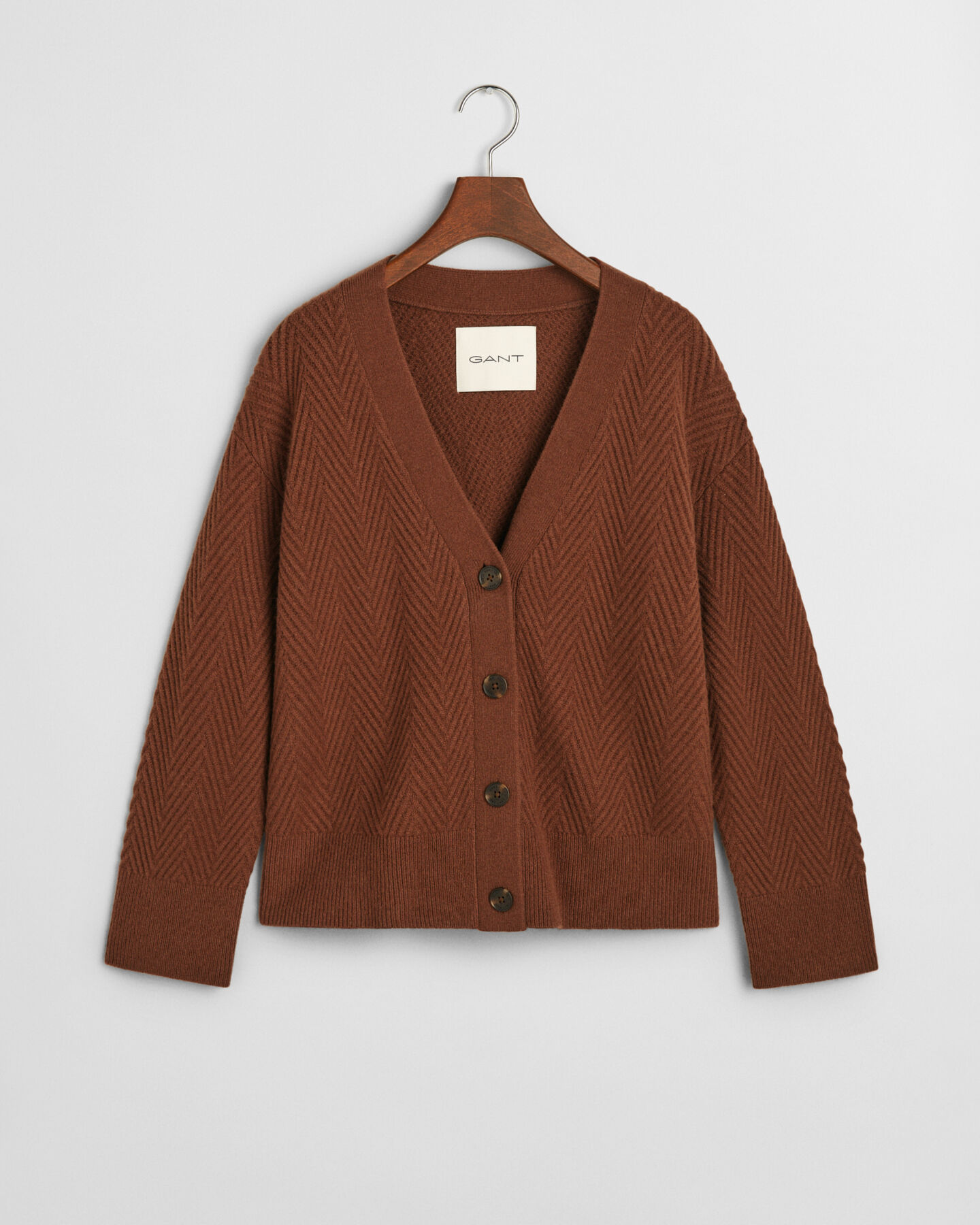 Cardigan con scollo a V e motivo a spina di pesce