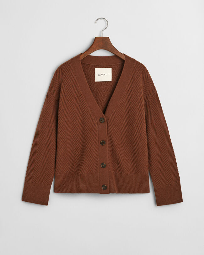 Cardigan con scollo a V e motivo a spina di pesce