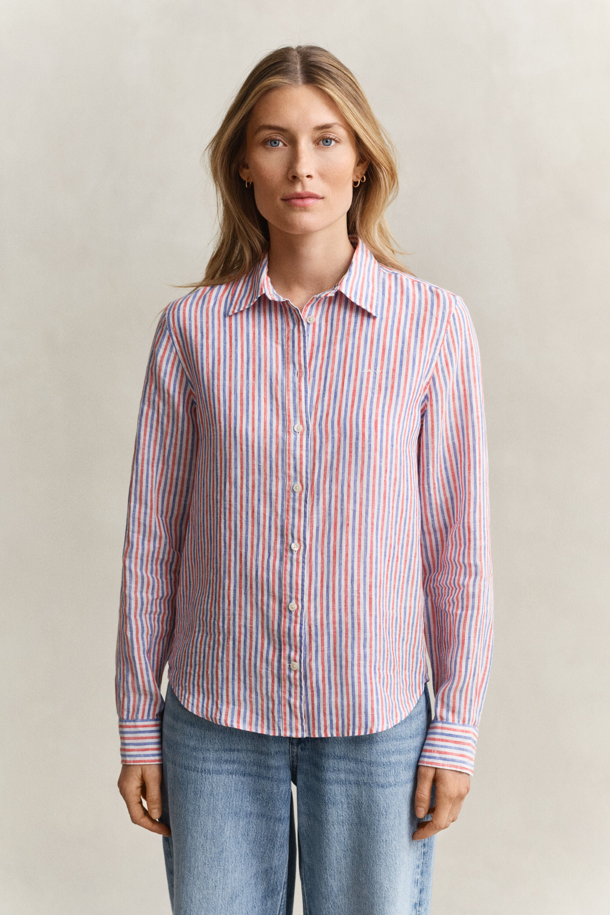 Camicia di lino a righe regular fit
