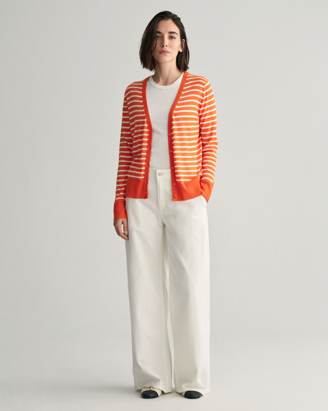 Cardigan a righe in maglia fine