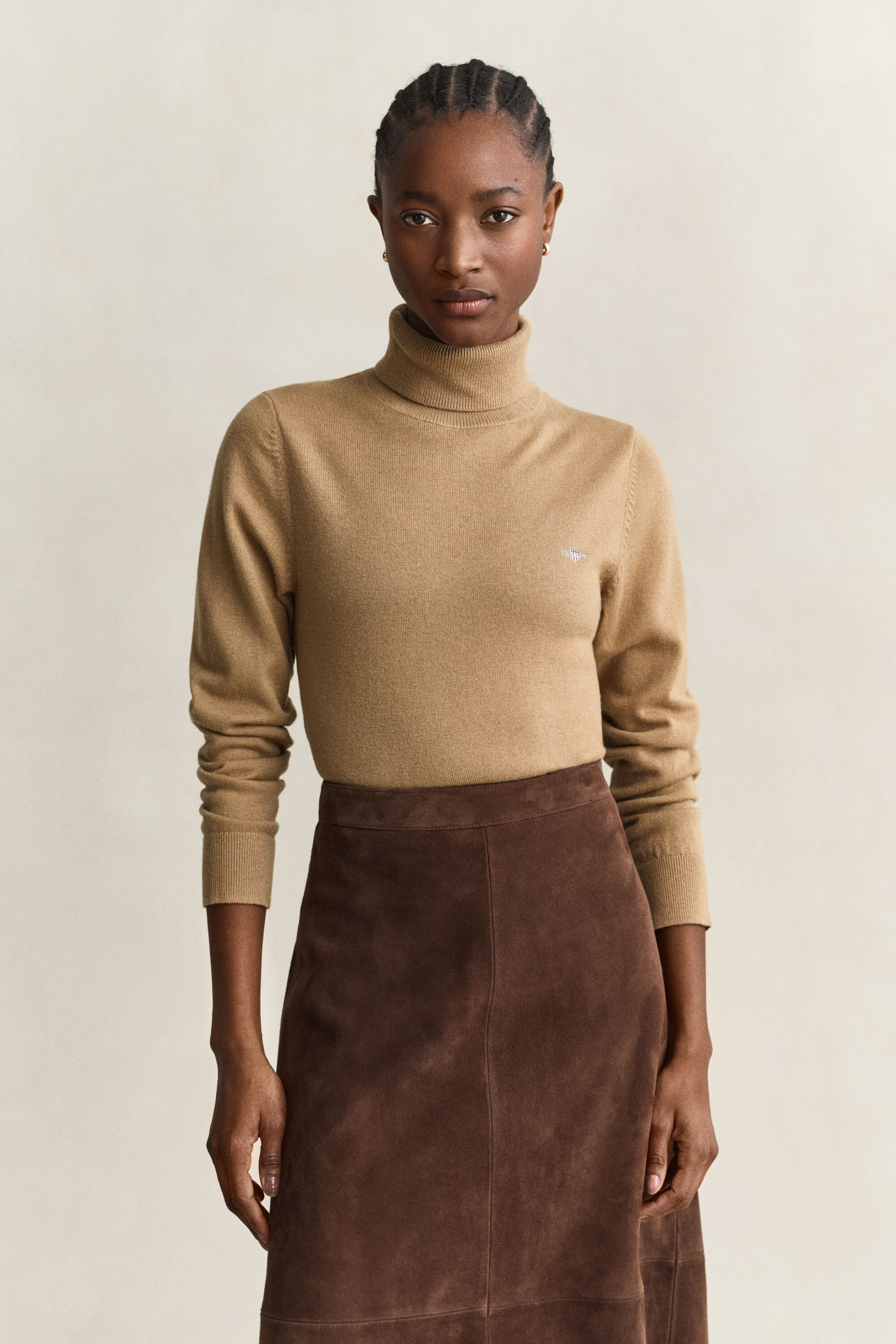 Maglia con collo alto in lana e cotone