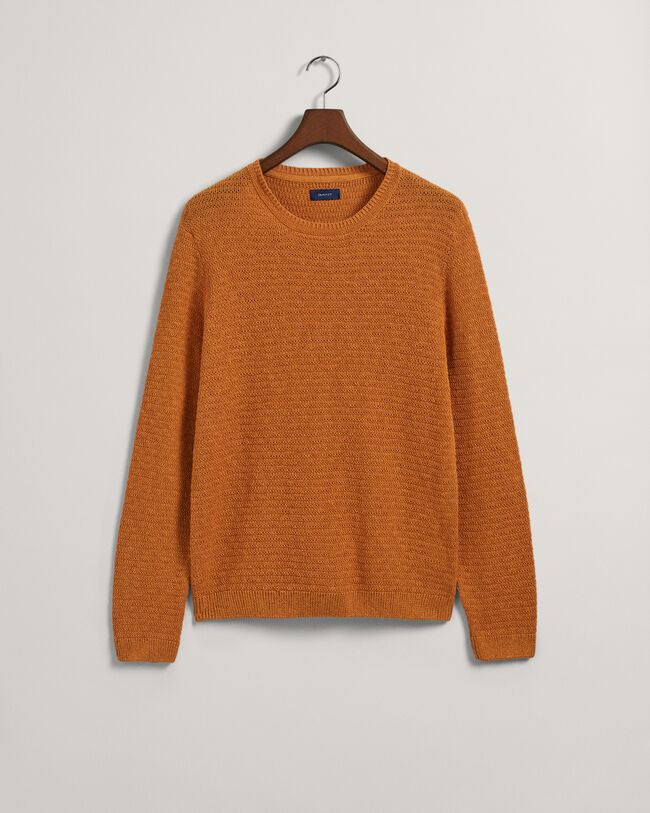 Maglia girocollo testurizzata in misto cotone-lino